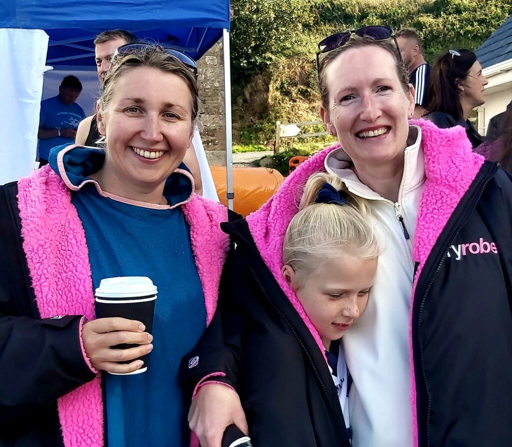 RNLI Helvick Sponsored Swimmers Yvonne Kelly with Fionnuala Houlihan and daughter Sinead Houlihan at the 2021 Helvick Swim. (Joan Clancy)